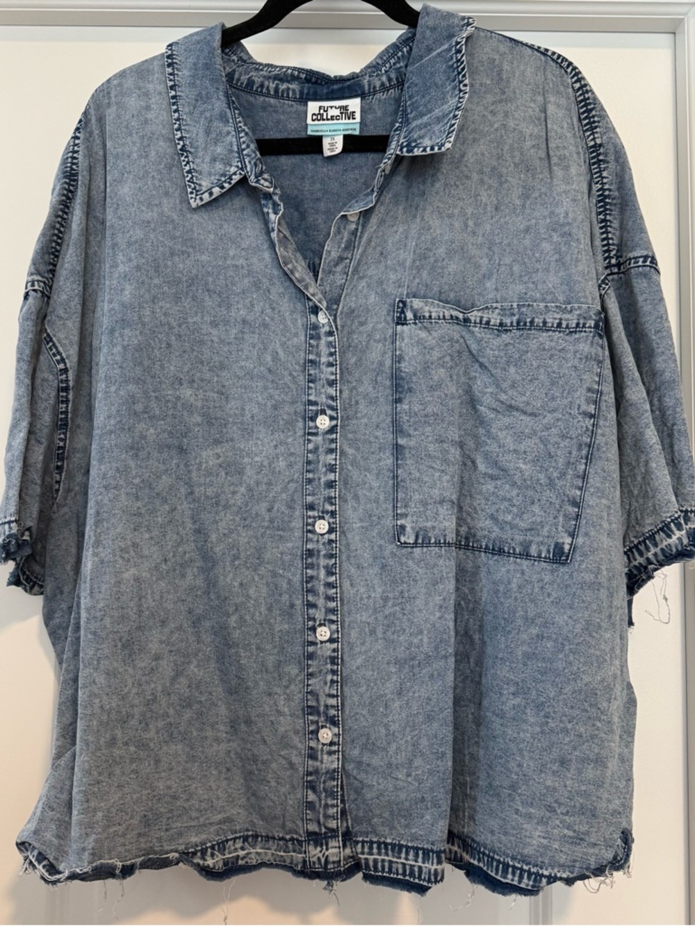 FUTURE COLLECTIVE Light Blue Denim-Look Button-Up